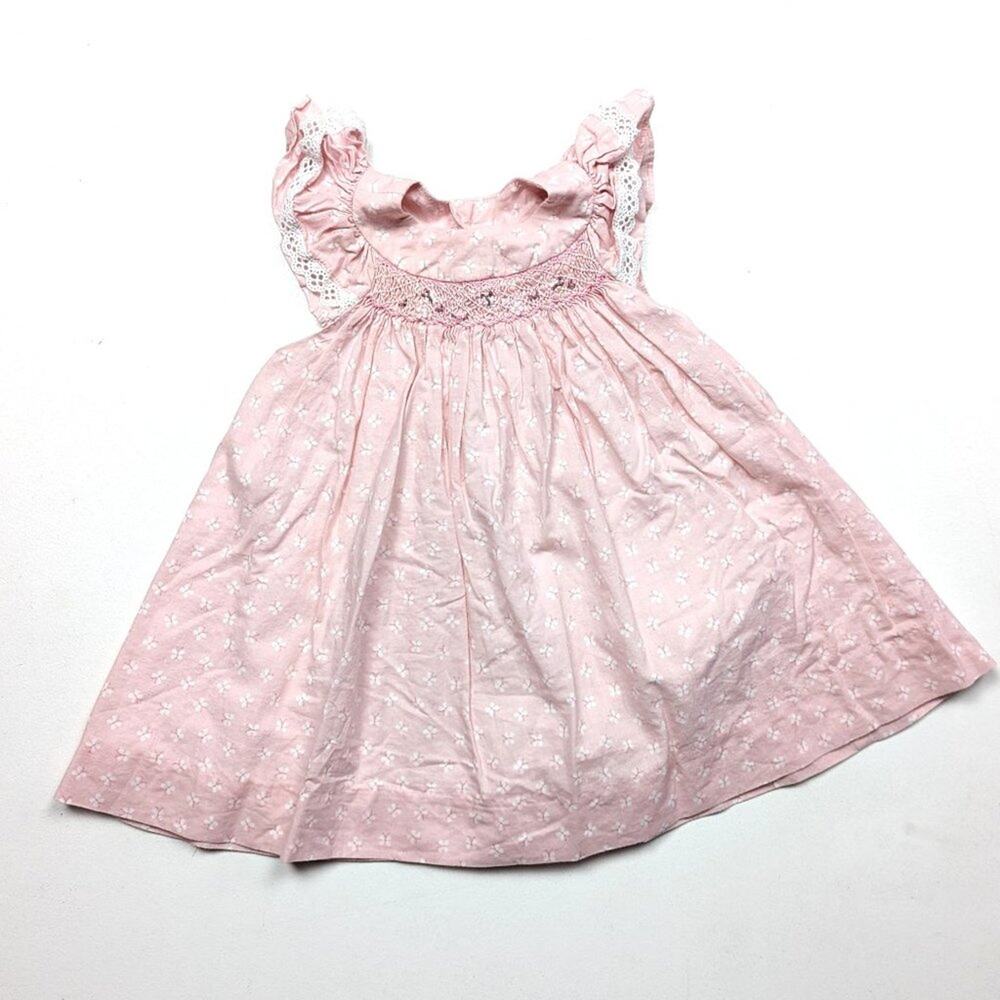 Luli & Me Dress Baby Girls Size 6m Blush Pink Butterfly Smocked Sundress